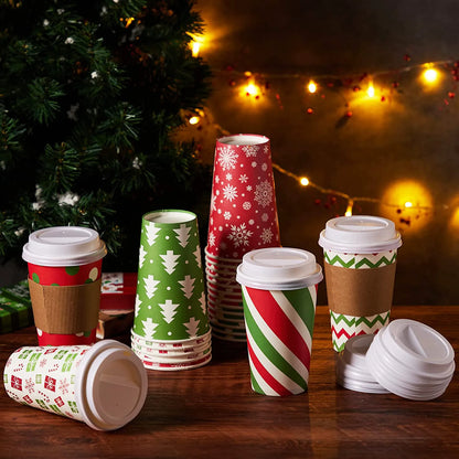 24 Pack 16 oz Christmas Paper Cups with Holiday Design