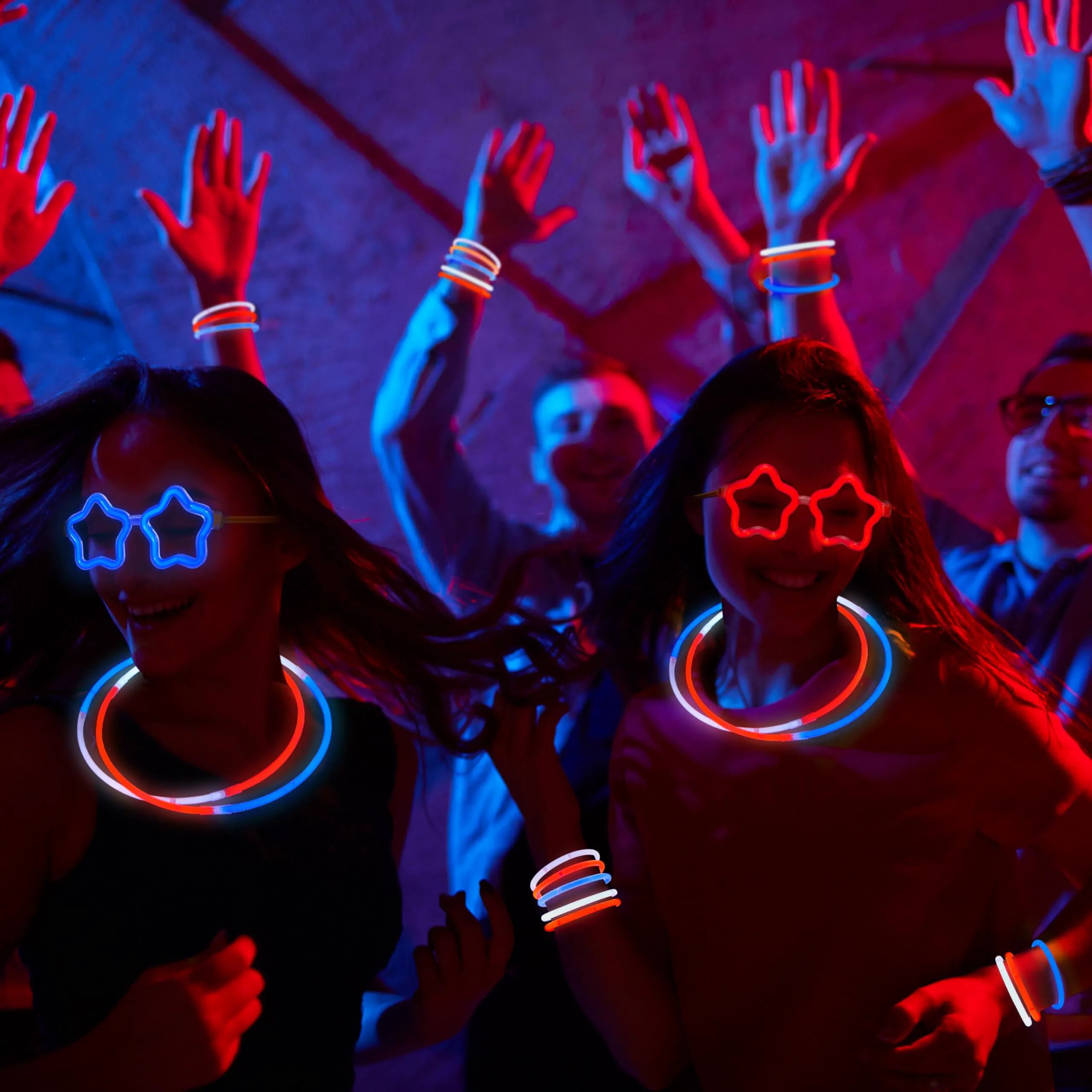 JOYIN 99 PCS Patriotic Glow Sticks, Bracelets, Necklaces & Glasses - Glow in The Dark Party Supplies for Independence Day - Blue, White, Red LED Accessories for Kids & Adults