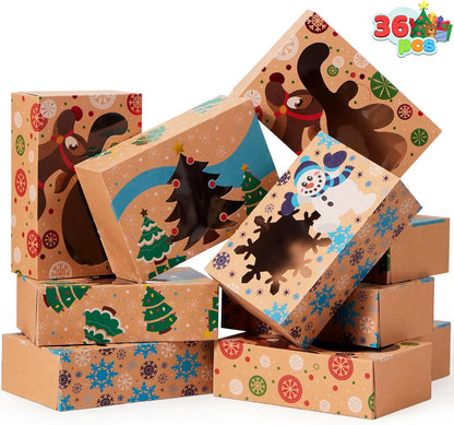 36 Foiled Kraft Christmas Cookie Boxes with Window, 8.5 x 5.75 x 2.75 Inches