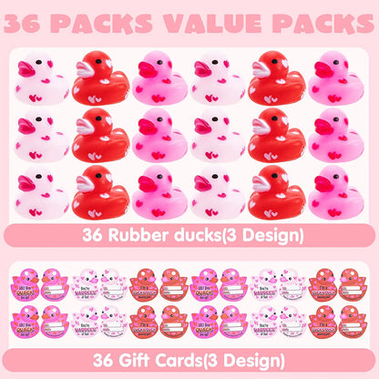 36Pcs Kids Valentine's Day Cards with Rubber Ducks - Classroom Exchange Gifts