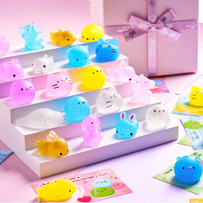 36 Packs Valentine's Day Gift Cards with Glitter Mochi Squishy Toys
