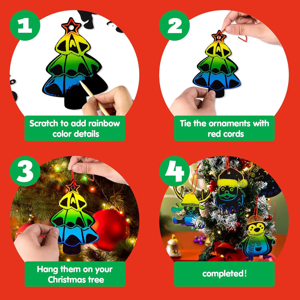48 Christmas Scratch Art Ornaments
