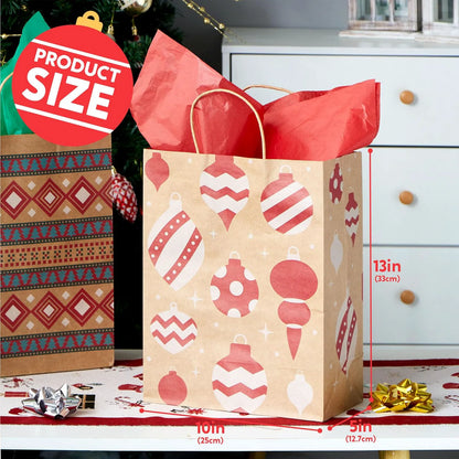 24 Pack Christmas Kraft Gift Bags with Handles for Holiday Presents