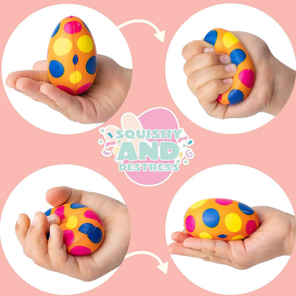 JOYIN 24 Pack Colorful Easter Squishy Eggs - Squeeze Stress Relief Fidget Toys for Kids, Easter Party Supplies