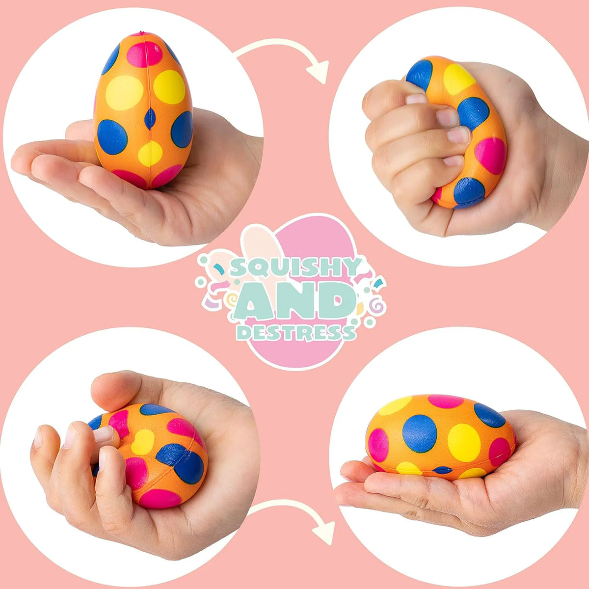 JOYIN 24 Pack Colorful Easter Squishy Eggs - Squeeze Stress Relief Fidget Toys for Kids, Easter Party Supplies