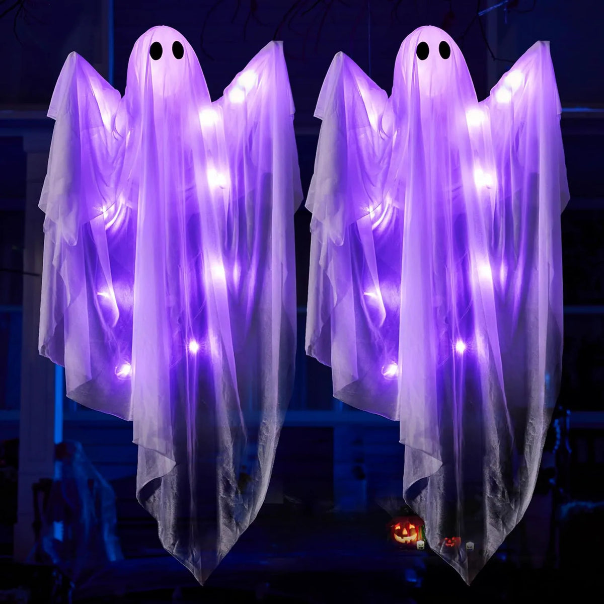 35.5-Inch Halloween Hanging Ghost with Purple LED Light