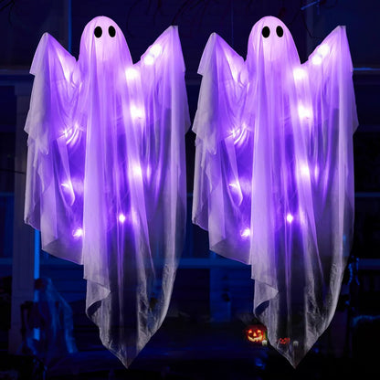 35.5-Inch Halloween Hanging Ghost with Purple LED Light