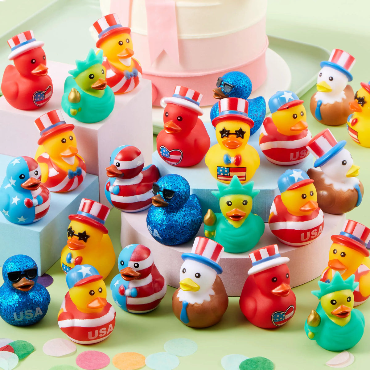 JOYIN 24-Pack Patriotic Rubber Ducks - 2.6-Inch Toys, 8 Unique Designs