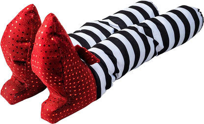 Witch Legs with Stakes - Red Shoes & Black and White Stripe (2 Pcs)