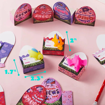 28-Pack Dinosaur Mochi Squishy Toys with Valentine Cards for Kids