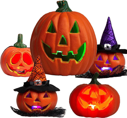 Halloween Pumpkin Light-Up Decoration Set, 5-Pack