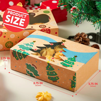36 Foiled Kraft Christmas Cookie Boxes with Window, 8.5 x 5.75 x 2.75 Inches