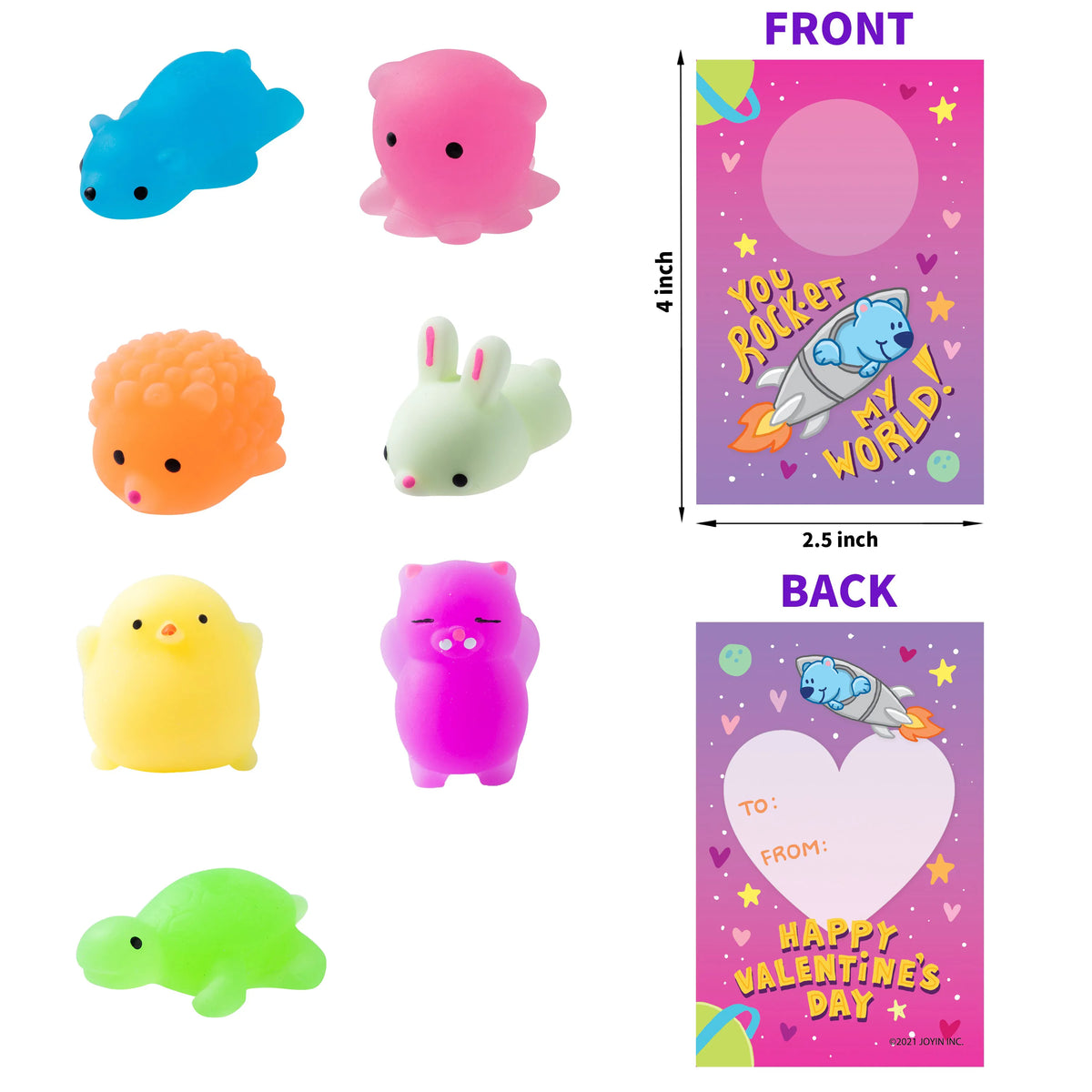 28-Pack Mochi Squishy Toys with Glow-in-the-Dark Valentine's Exchange Cards for Kids