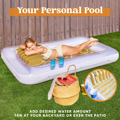 85in x 57in Extra Large Golden White Sun Tan Tub Adult Pool Float Raft for Sunbathing