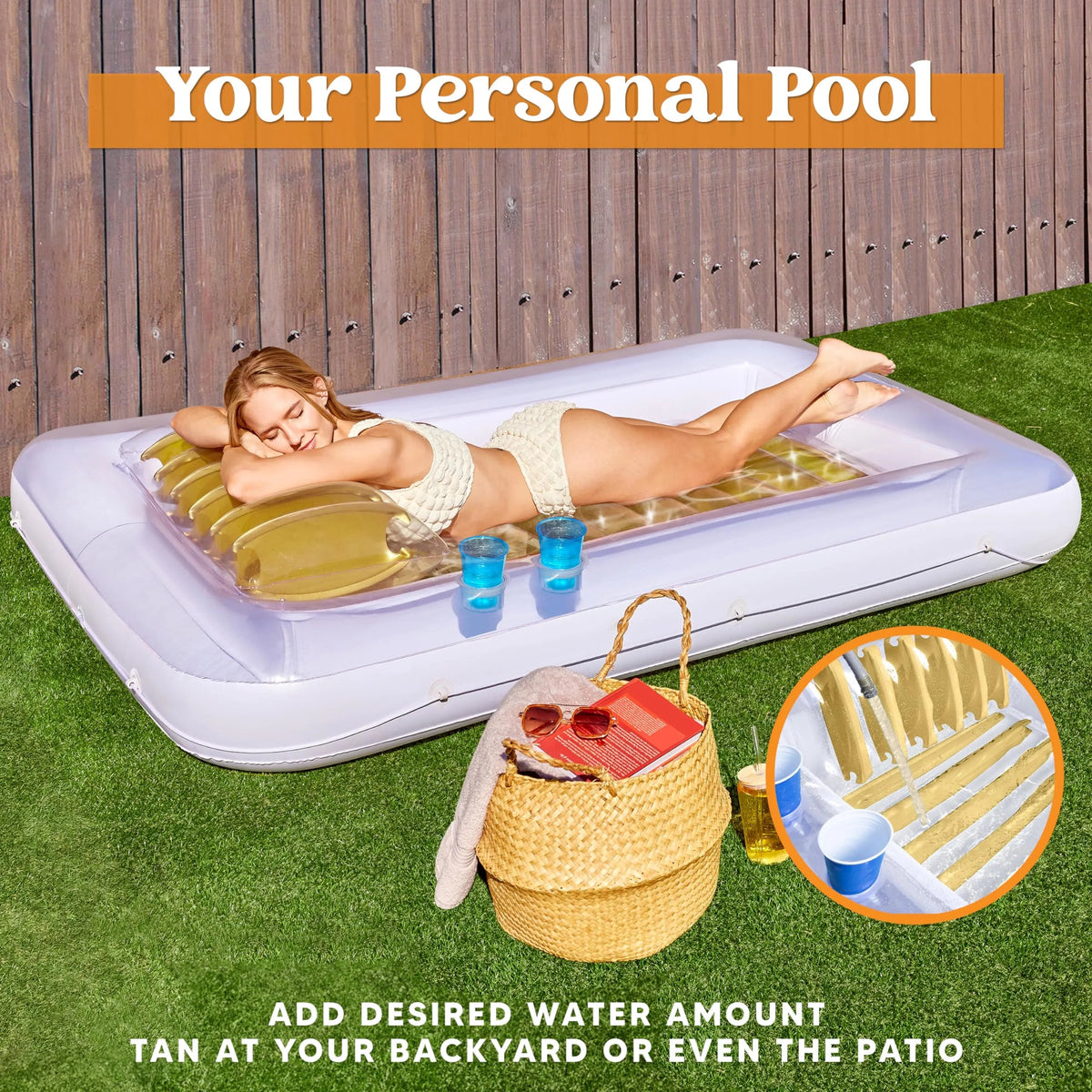 85in x 57in Extra Large Golden White Sun Tan Tub Adult Pool Float Raft for Sunbathing