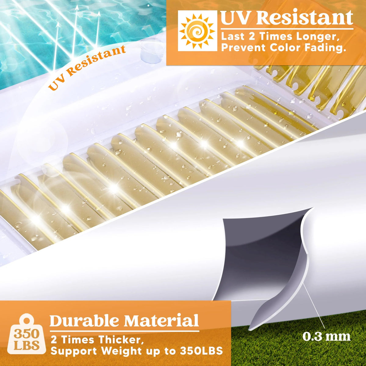 85in x 57in Extra Large Golden White Sun Tan Tub Adult Pool Float Raft for Sunbathing