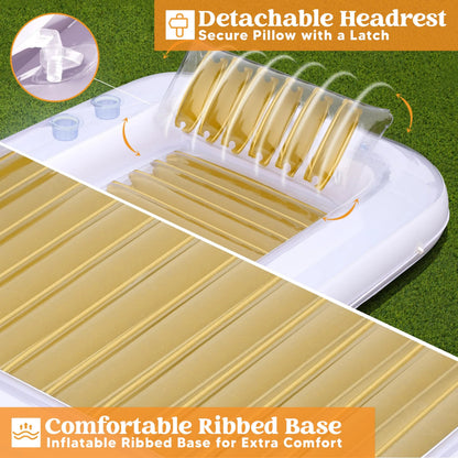 85in x 57in Extra Large Golden White Sun Tan Tub Adult Pool Float Raft for Sunbathing