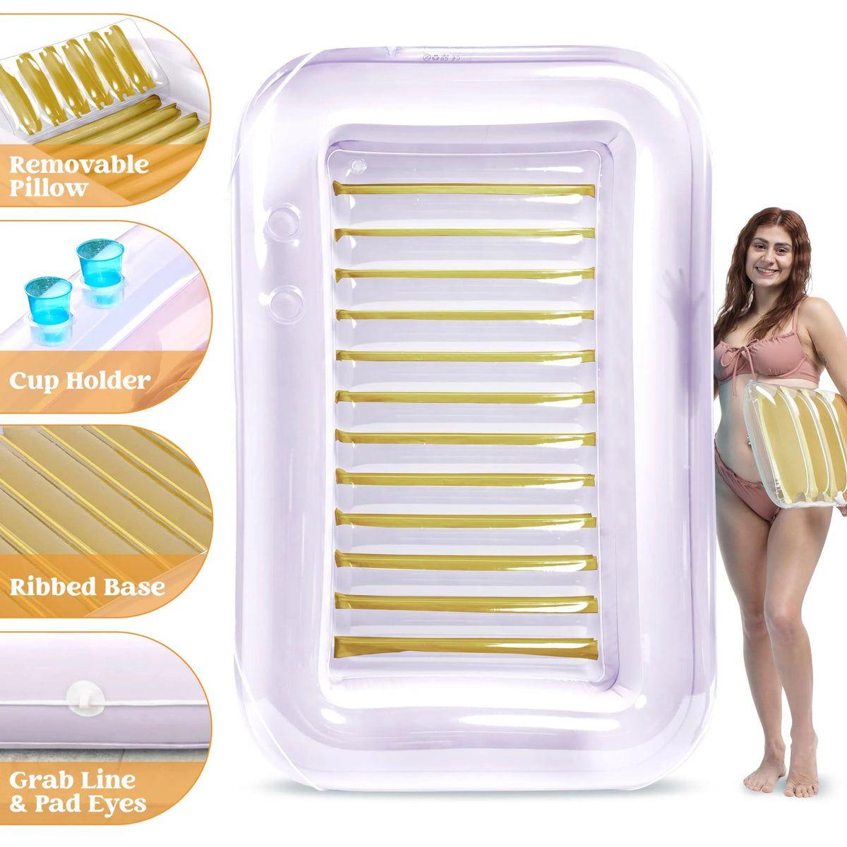 85in x 57in Extra Large Golden White Sun Tan Tub Adult Pool Float Raft for Sunbathing