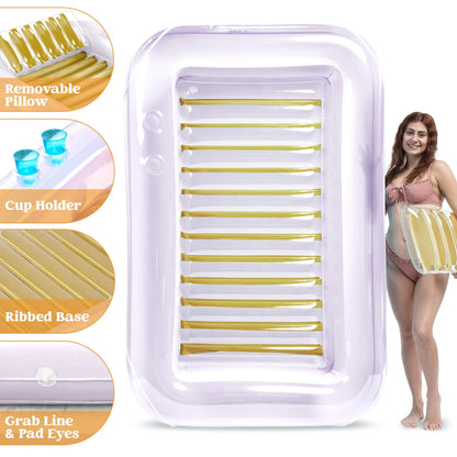 85in x 57in Extra Large Golden White Sun Tan Tub Adult Pool Float Raft for Sunbathing