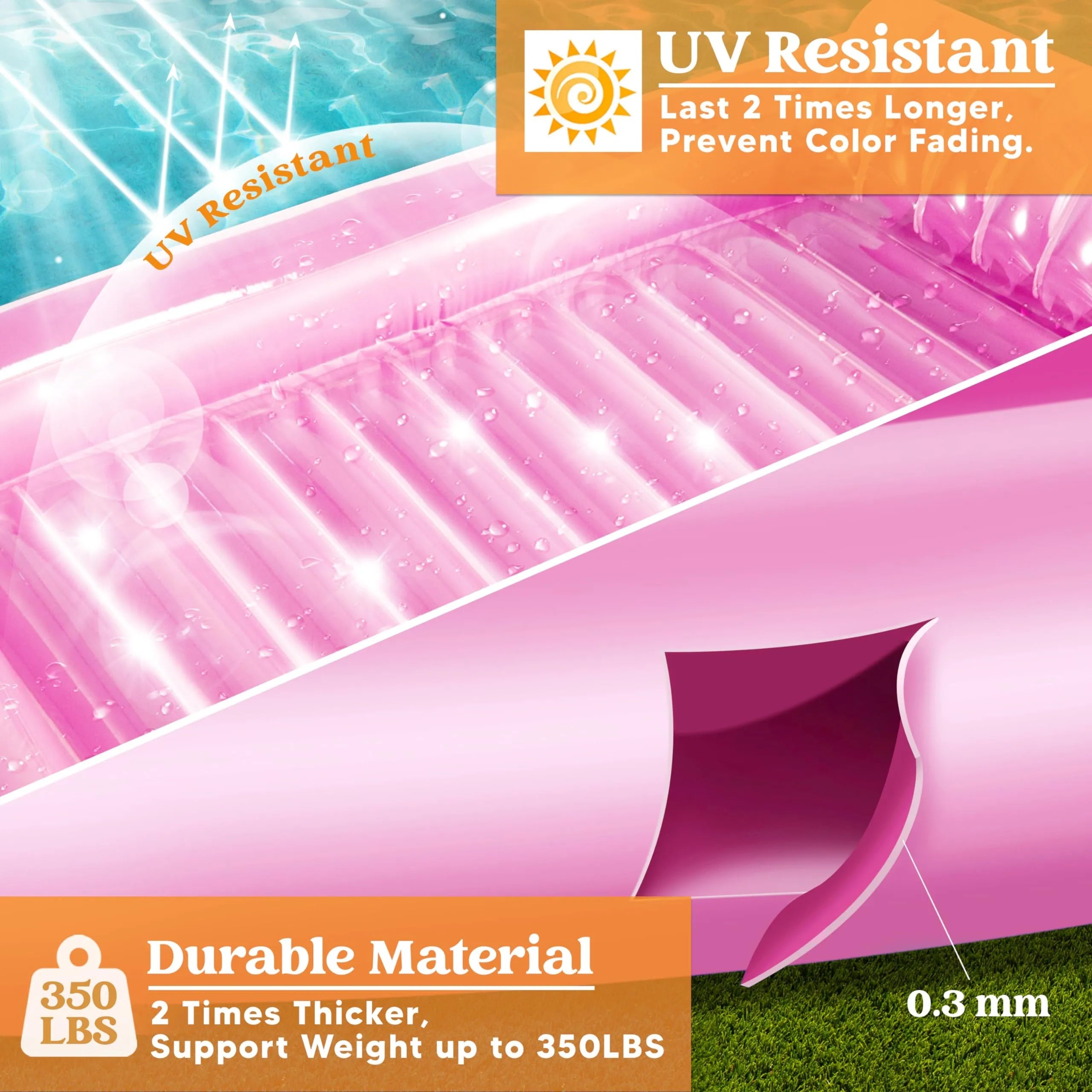 85x57 Inch Extra Large Pink Sun Tan Tub Adult Pool Float Raft for Sunbathing