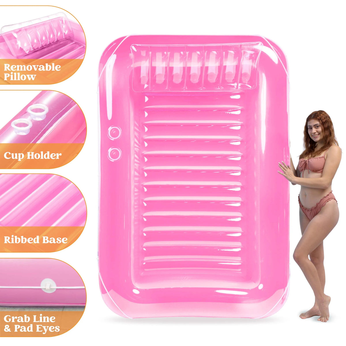 85x57 Inch Extra Large Pink Sun Tan Tub Adult Pool Float Raft for Sunbathing