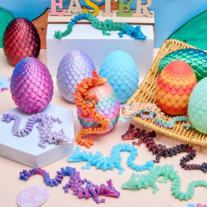 8 Pack 3D Printed Articulated Dragon Eggs with Colorful Dragons, Easter Party Favors for Kids