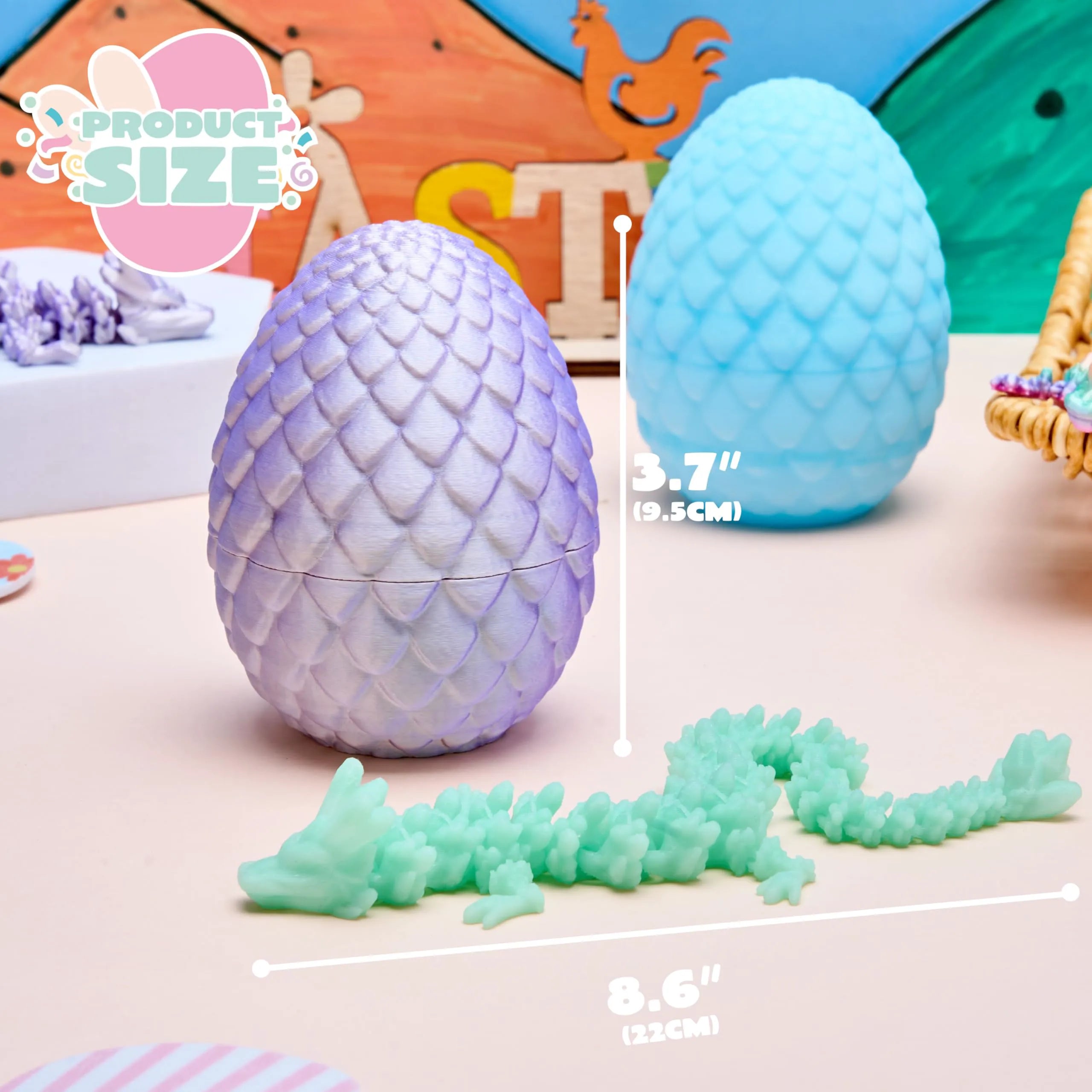 8 Pack 3D Printed Articulated Dragon Eggs with Colorful Dragons, Easter Party Favors for Kids