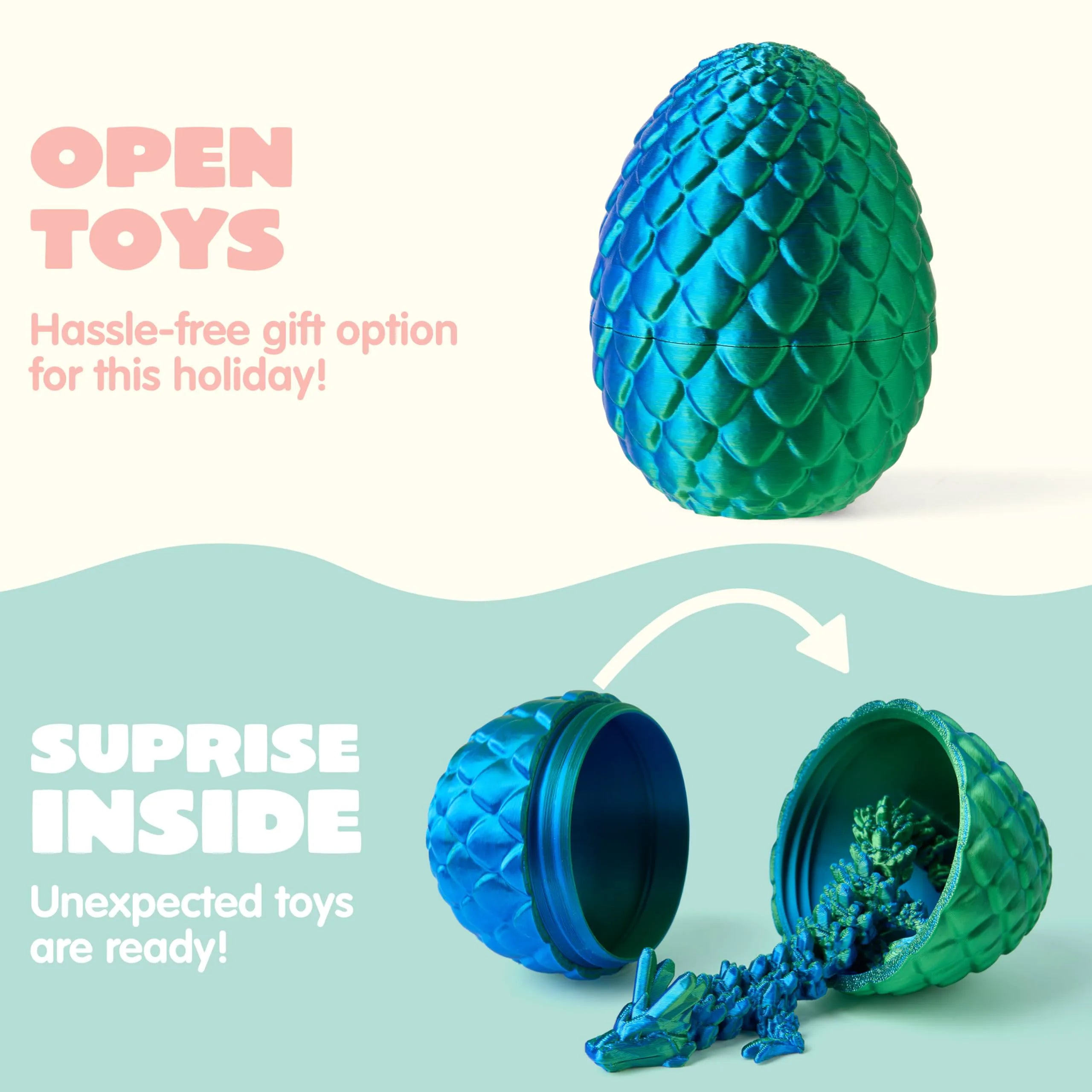 8 Pack 3D Printed Articulated Dragon Eggs with Colorful Dragons, Easter Party Favors for Kids