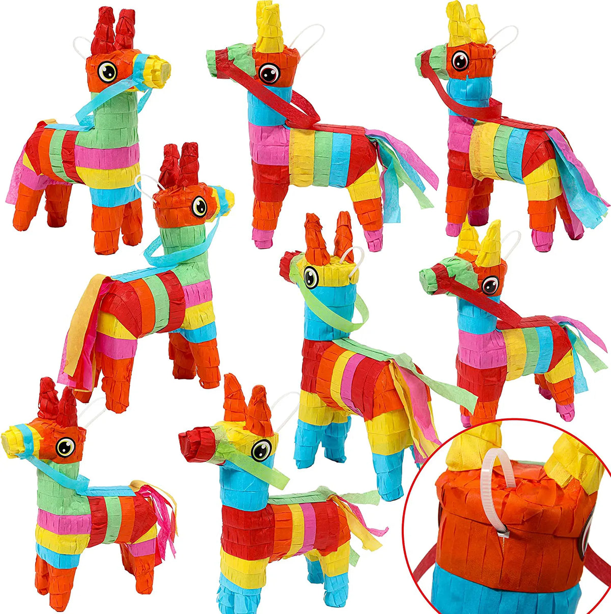 8-Pack Mini Donkey Piñatas, Multicolor