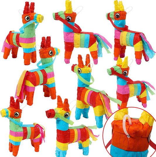 8-Pack Mini Donkey Piñatas, Multicolor