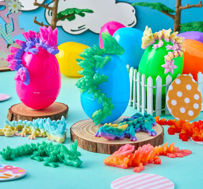 8 Prefilled Easter Eggs with 3D Articulated Dragon Fidget Toys, Easter Party Favors for Kids