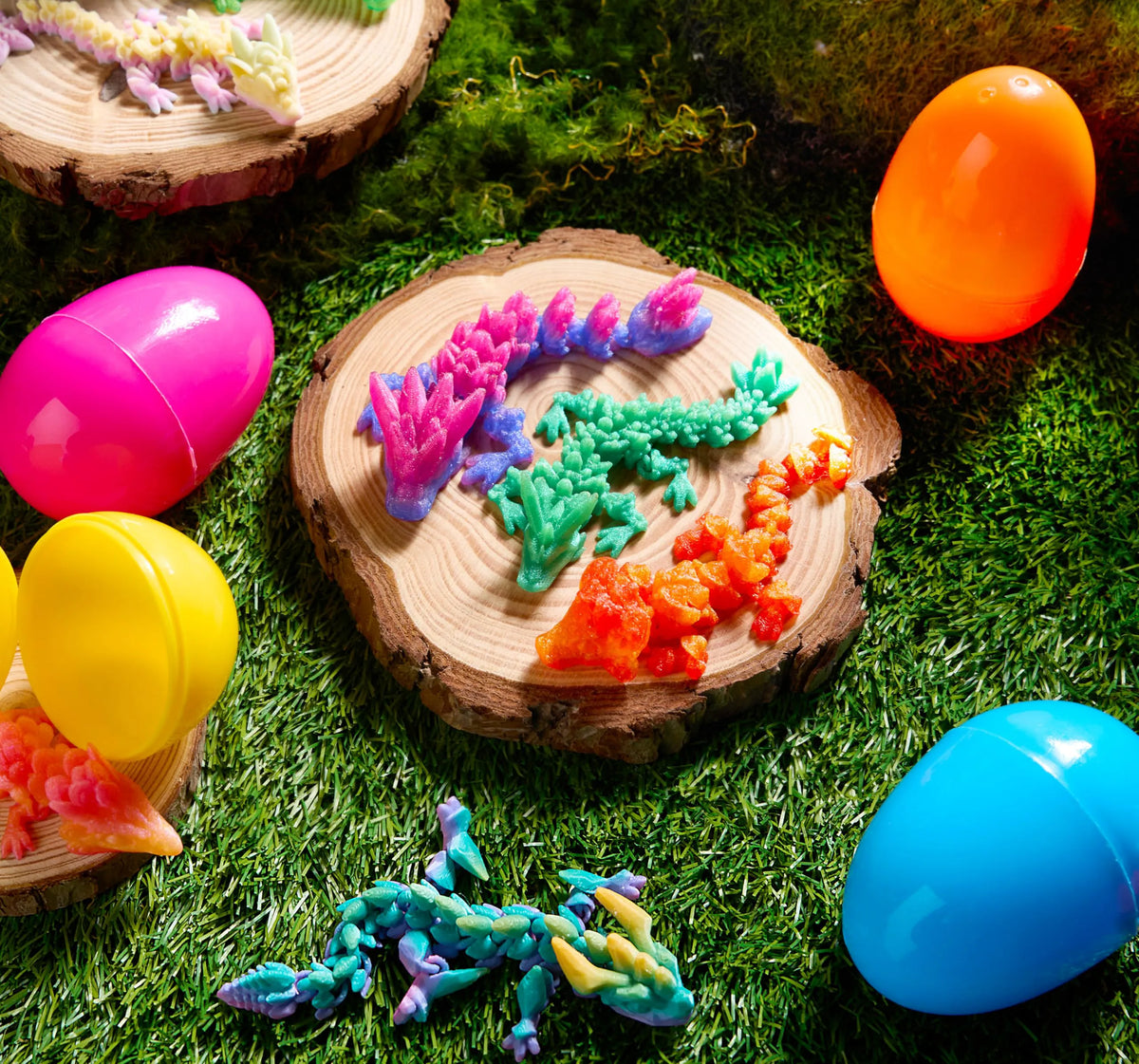 8 Prefilled Easter Eggs with 3D Articulated Dragon Fidget Toys, Easter Party Favors for Kids