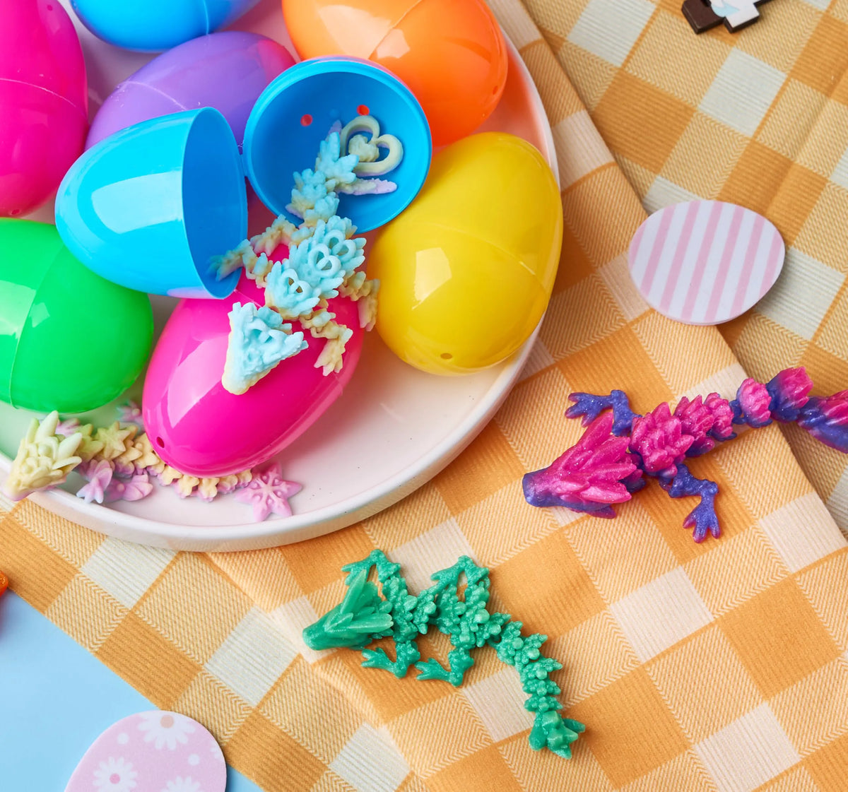 8 Prefilled Easter Eggs with 3D Articulated Dragon Fidget Toys, Easter Party Favors for Kids