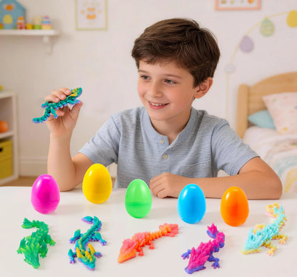 8 Prefilled Easter Eggs with 3D Articulated Dragon Fidget Toys, Easter Party Favors for Kids