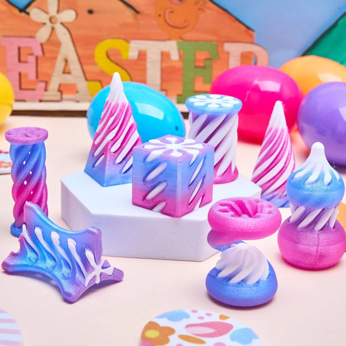 8 Prefilled Easter Eggs with 3D Printed Impossible Cone Fidget Toys, Easter Party Favors for Kids