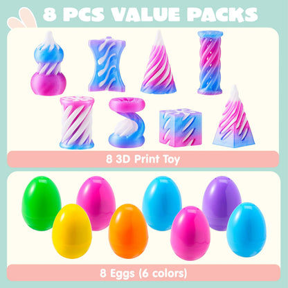 8 Prefilled Easter Eggs with 3D Printed Impossible Cone Fidget Toys, Easter Party Favors for Kids