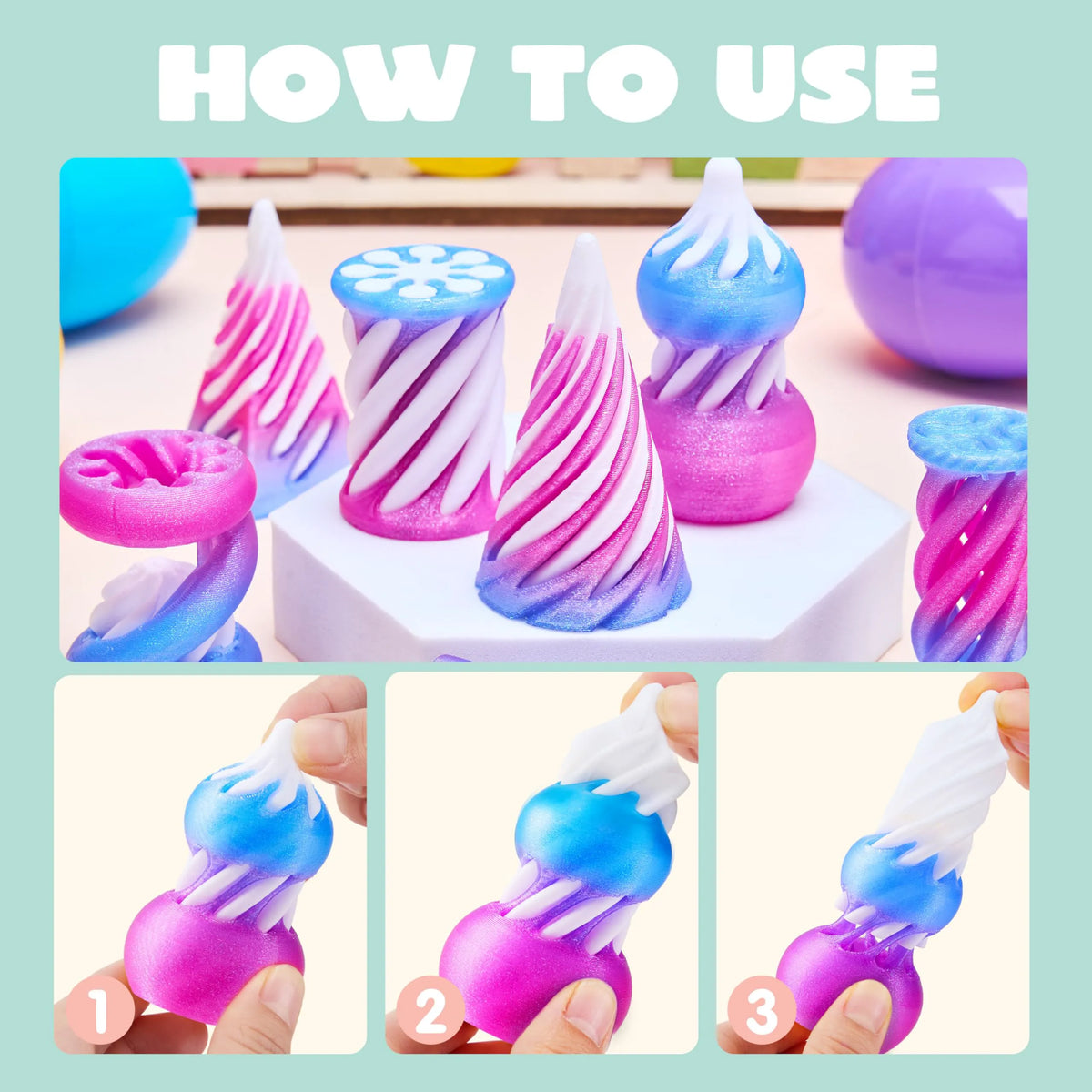 8 Prefilled Easter Eggs with 3D Printed Impossible Cone Fidget Toys, Easter Party Favors for Kids