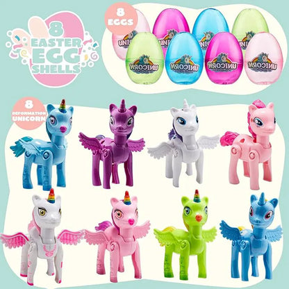8 Unicorn Deformation Toy Easter Eggs for Kids Party & Hunt