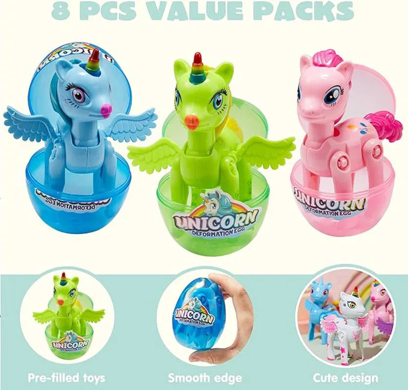 8 Unicorn Deformation Toy Easter Eggs for Kids Party & Hunt