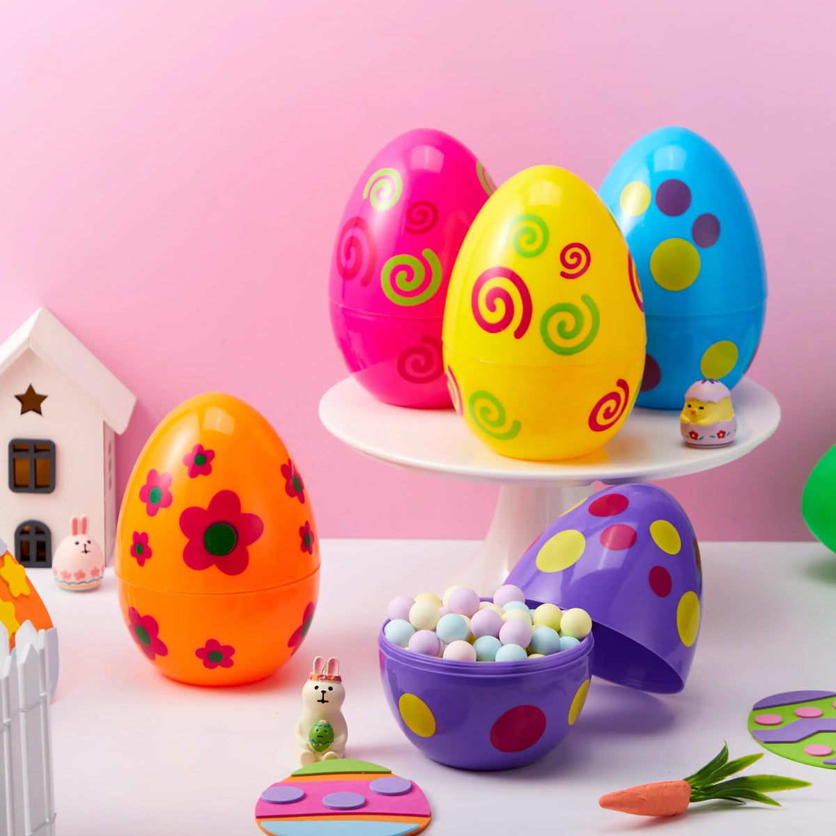 6 Large Printed Easter Eggs - 6 Inch Jumbo Plastic Fillable Eggs for Easter Hunt