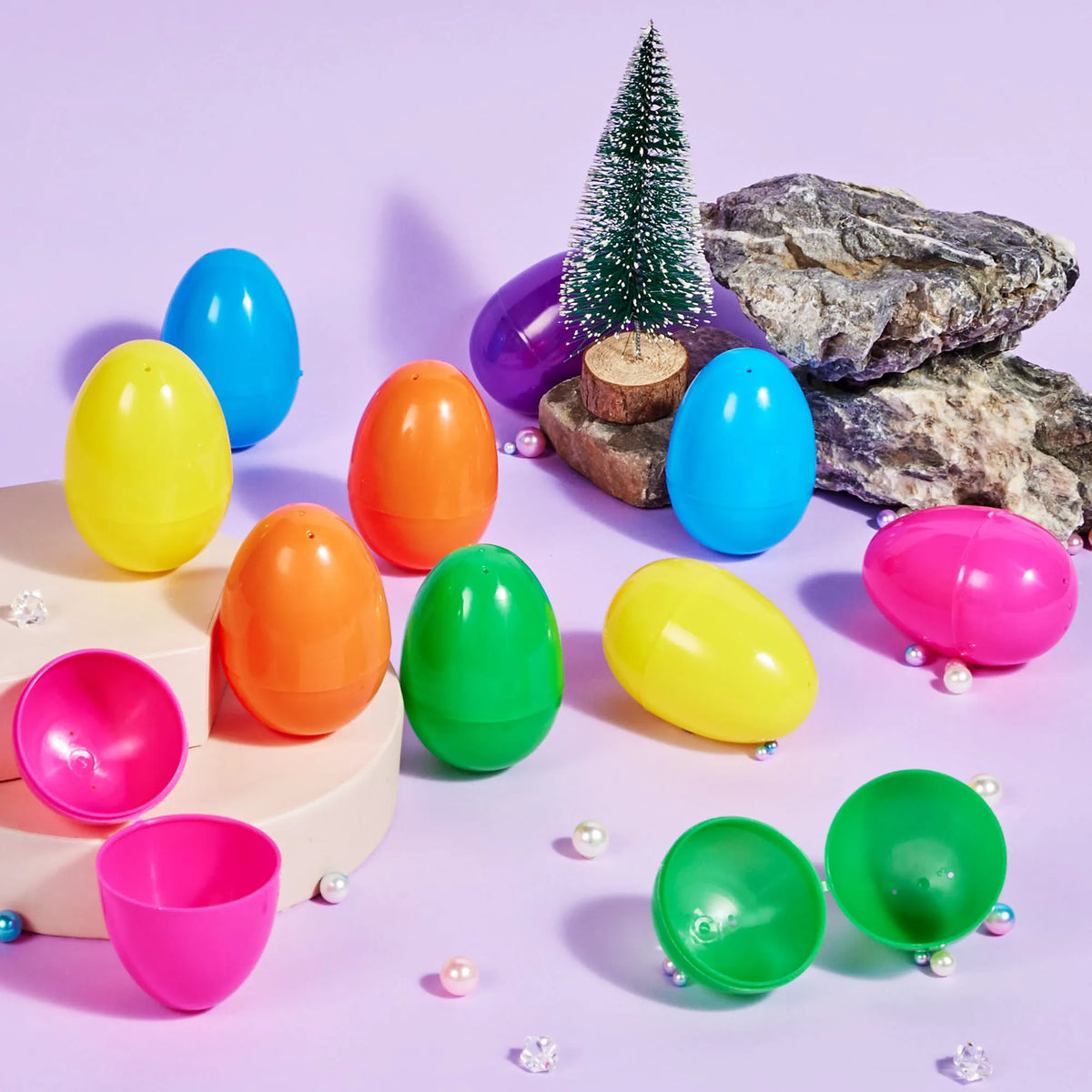 150 Large Fillable Plastic Eggs - Empty, Bright, Colorful Eggshells (3.15 Inches)