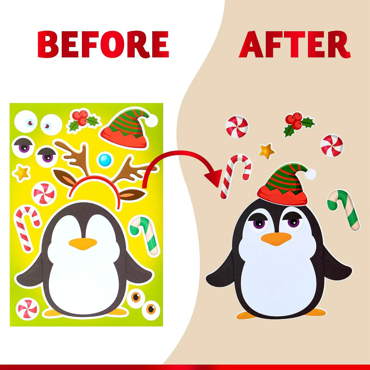 64 Pcs Christmas Make-a-Face Stickers - Fun Holiday Crafts for Kids