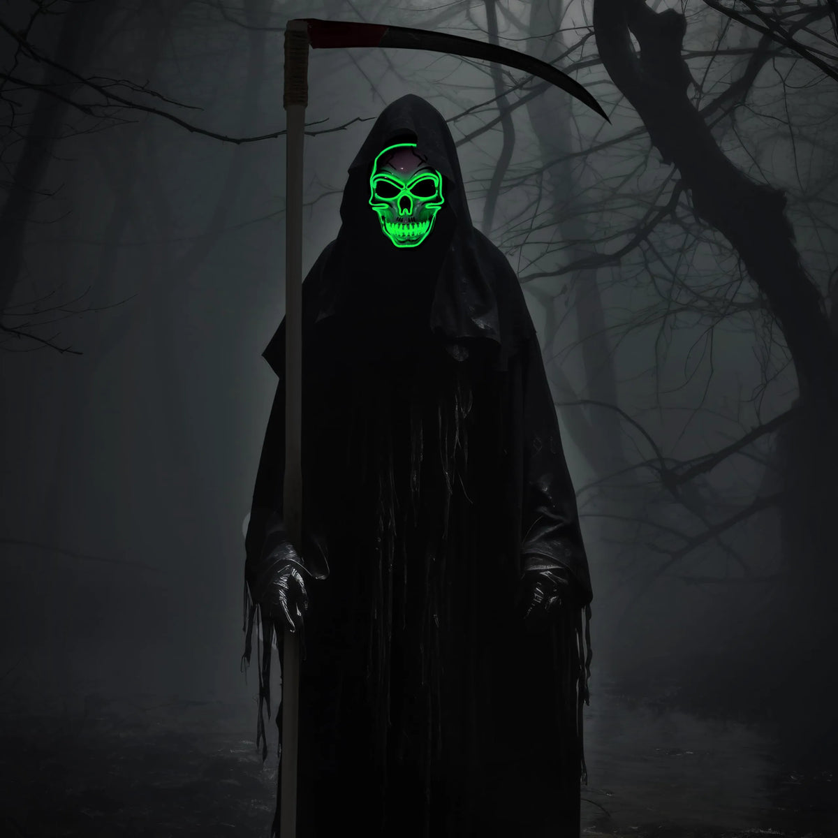 Halloween LED Skull Mask & Light-Up Gloves (Green)