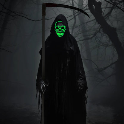 Halloween LED Skull Mask & Light-Up Gloves (Green)