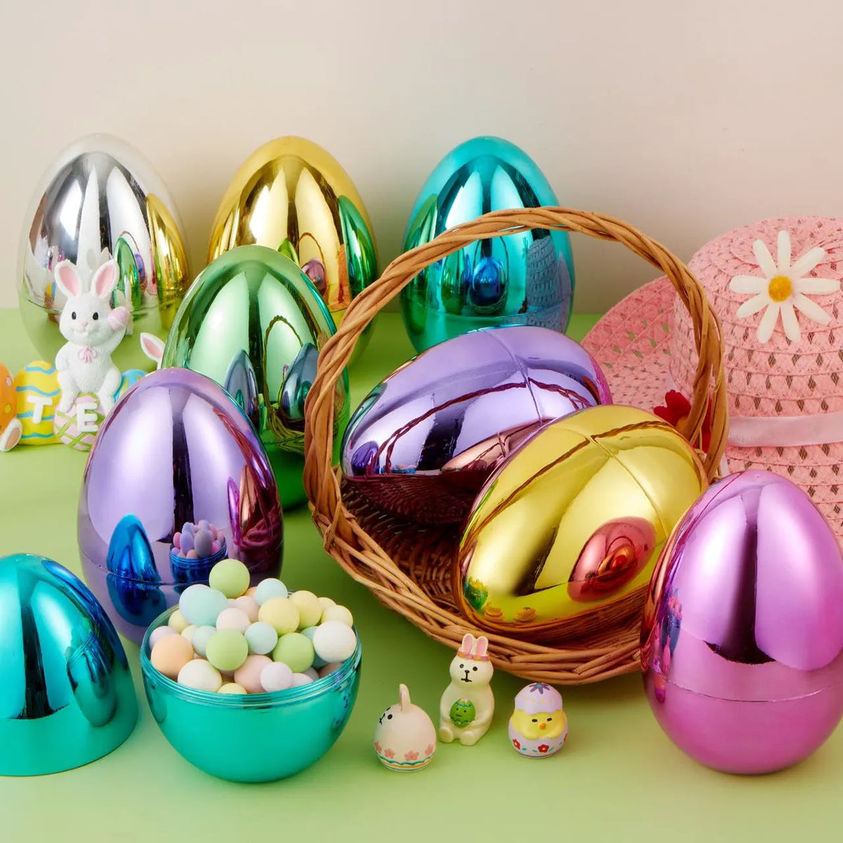 12 Large Metallic Easter Eggs, 6-Inch Colorful Jumbo Fillable Eggs