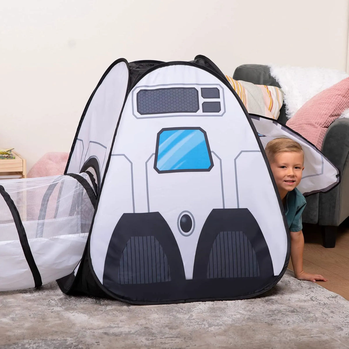 White Rocket Ship Pop-Up Play Tent with Tunnel