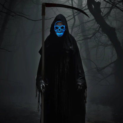 Halloween LED Skull Mask & Light-Up Gloves (Blue)