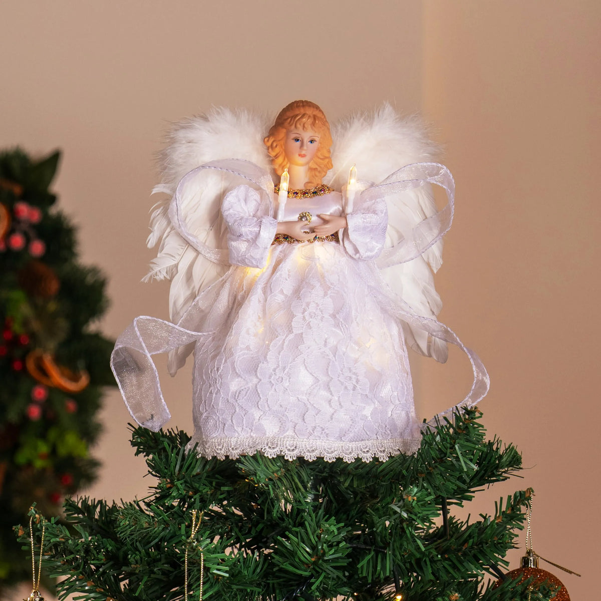 9-Inch Angel Christmas Tree Topper with Lights