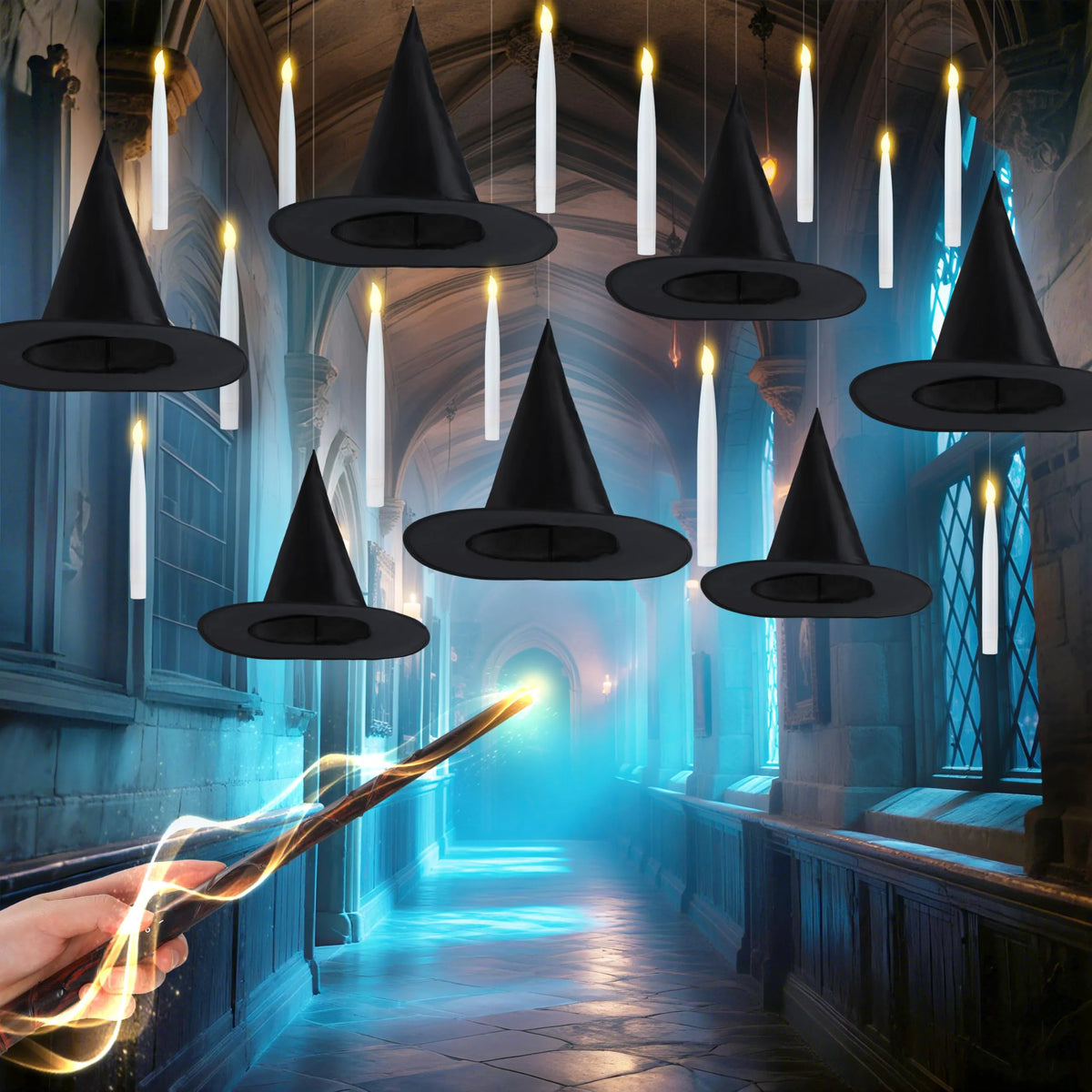 20-Pack Halloween Floating Candles with Witch Hat