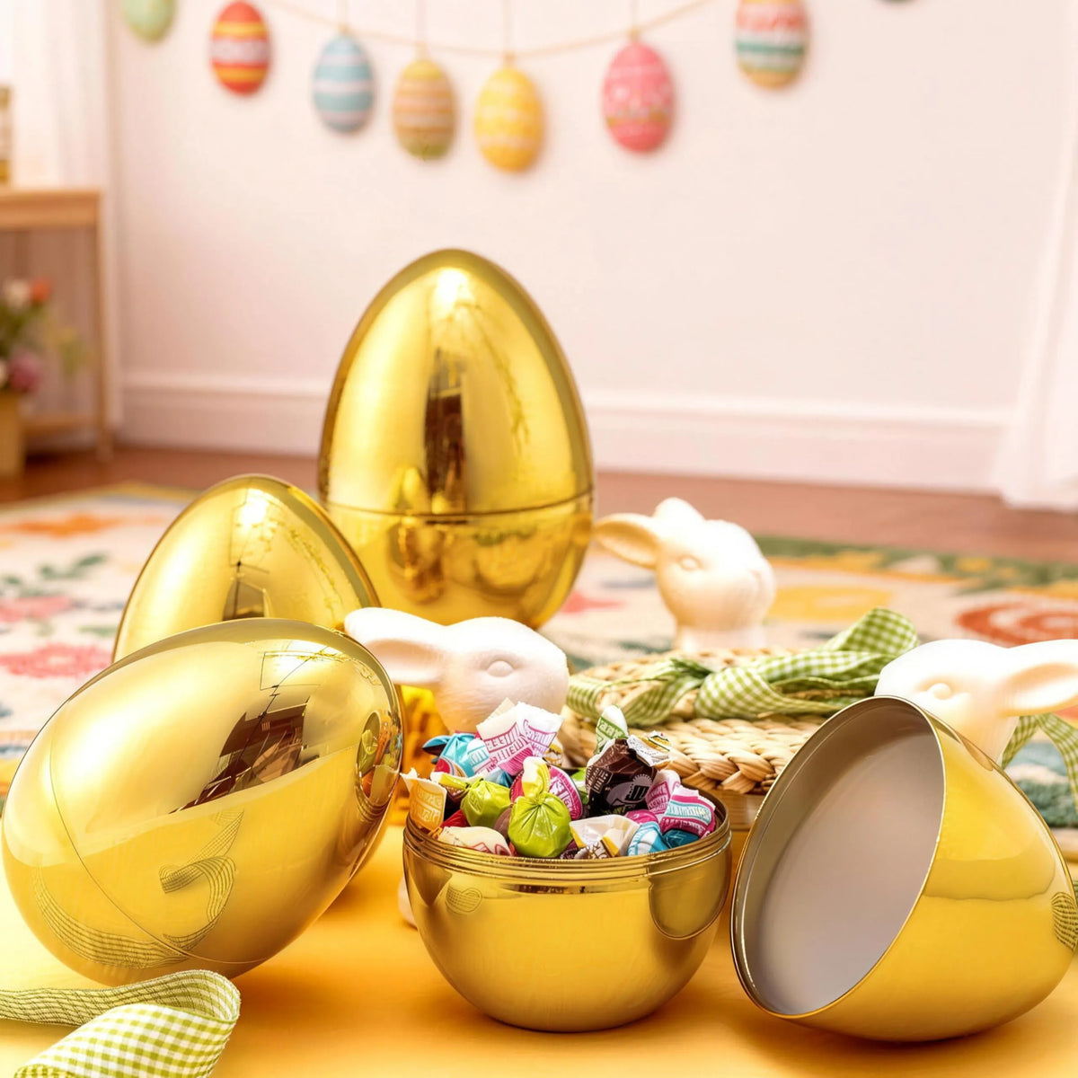 24 Large Plastic Golden Easter Eggs, 6-Inch Jumbo Fillable Eggs